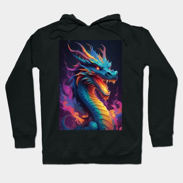 Fierce Dragon Head and Neck with Colour Designs Hoodie by Rossie Designs